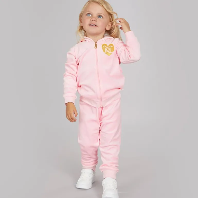 Baby Piger Velour Hjerte Logo Træningsdragt Mandelblomst