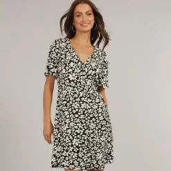 Dame Alba Kortærmet Kort Kjole Sort Sussie