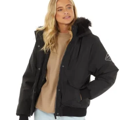 Dame Cropped Fur Parka Sort
