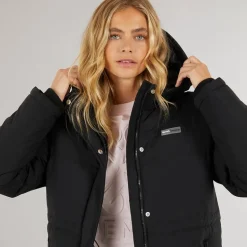 Dame Fina Mellem Lang Puffer Jakke Sort