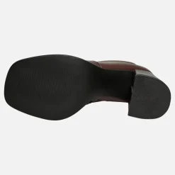 Dame Firkantet Tå Hæl Støvler Burgundy