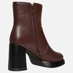 Dame Firkantet Tå Hæl Støvler Burgundy