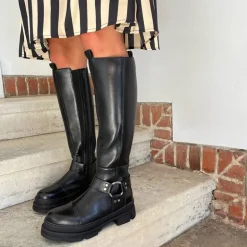 Dame Følg Og Rock Lange Støvler 0001 Black