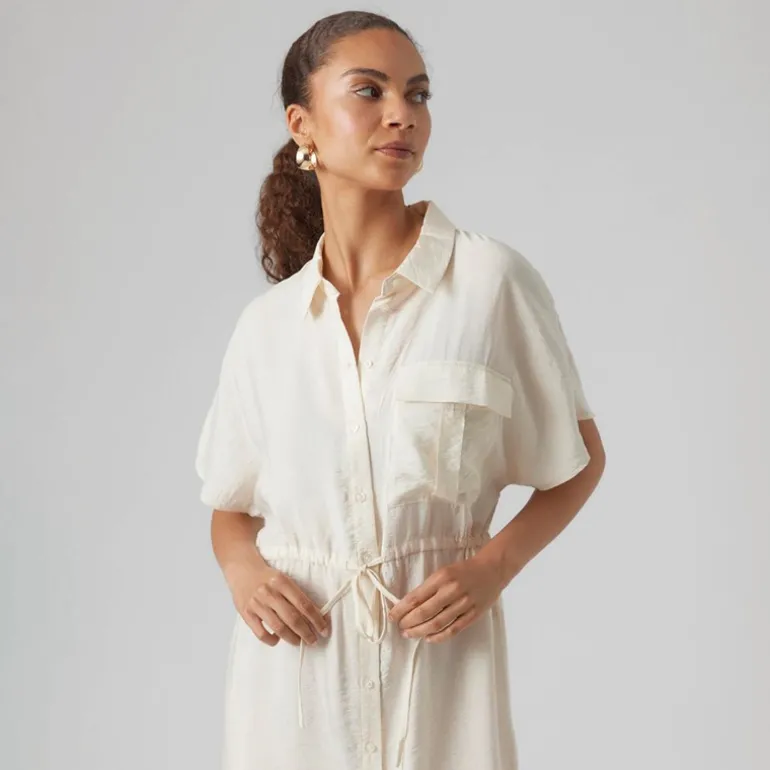 Dame Iris Kortærmet Skjorte Kjole Pearled Ivory