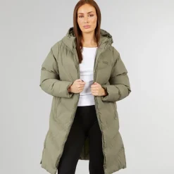 Dame lang split zoom puffer jakke Olive