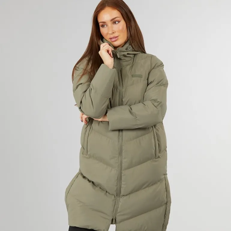 Dame lang split zoom puffer jakke Olive