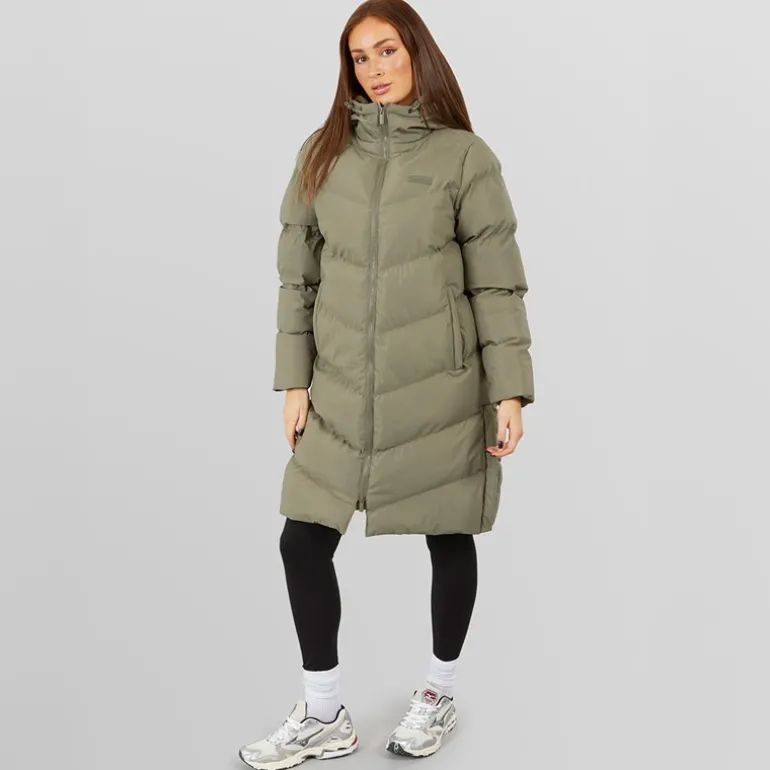Dame lang split zoom puffer jakke Olive