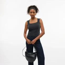 Dame Million Lurex Firkantet Hals Top Sort W Sølv