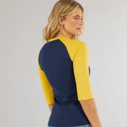 Dame Morr 3/​4 Ærme T-shirt Navy /​ Sennep