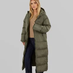 Dame Ryelle Maxi Lang Puffer Jakke Khaki