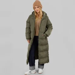 Dame Ryelle Maxi Lang Puffer Jakke Khaki
