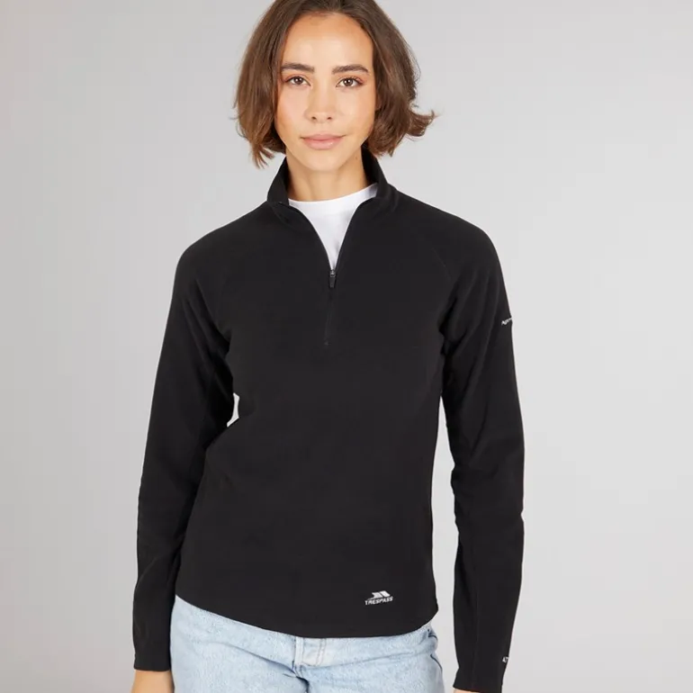 Dame Shiner 1/2 Lynlås Mikro Fleece Sort