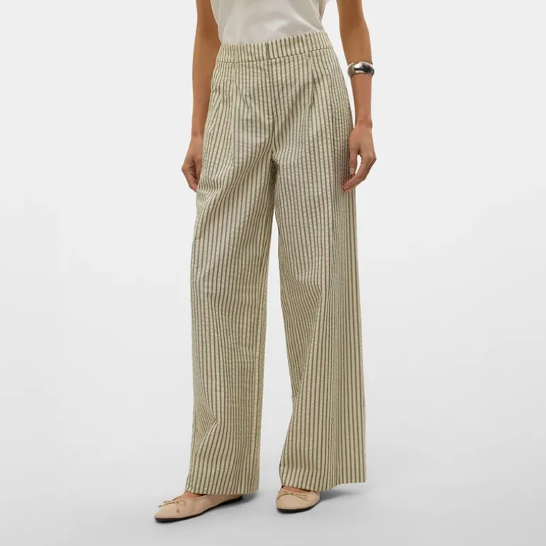 Dame Siv Stribede Bukser Lysegrøn