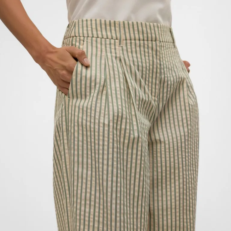 Dame Siv Stribede Bukser Lysegrøn
