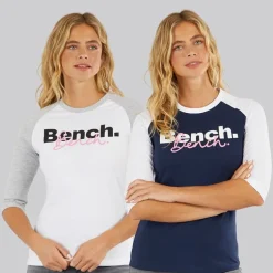 Dame To Pakke 3/​4 Ærme T-Shirts Hvid Marineblå