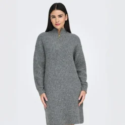 Dame Tokyo Kjole med Lynlås Mørkegråmeleret