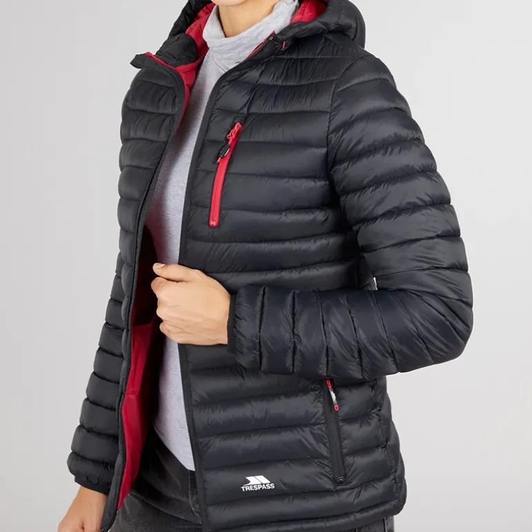 Dametøj Lenka Vatteret Hættejakke Sort/Hindbær