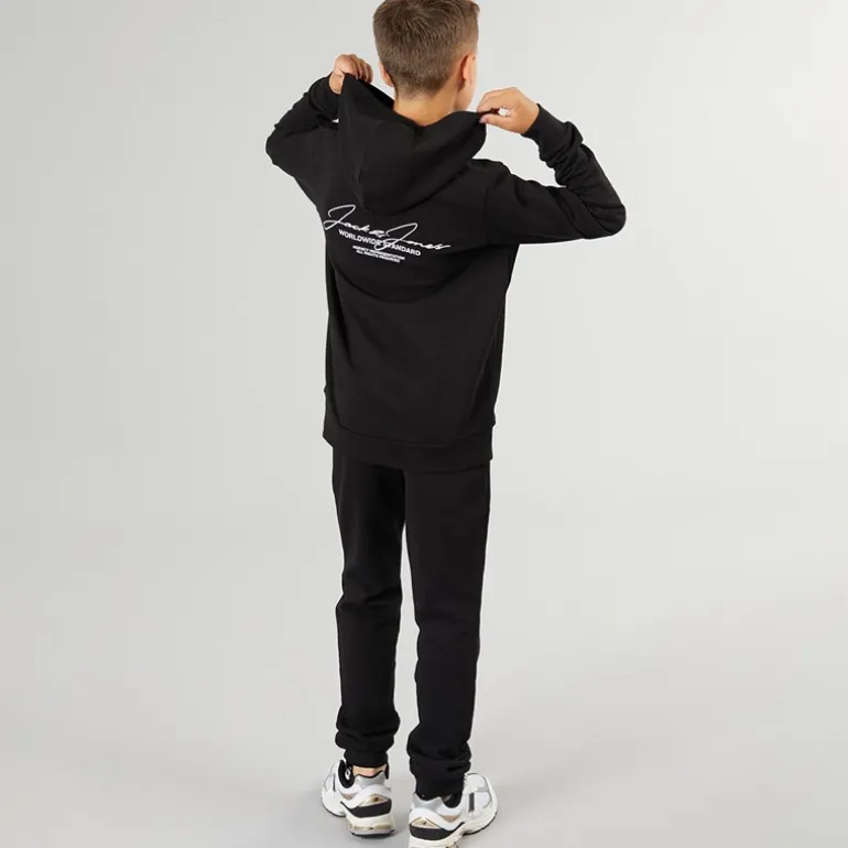 Drenge Cover Script Hættetrøje Og Joggingbukser Træningssæt Sort