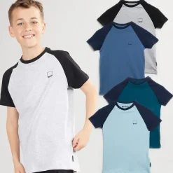 Drenge Marster Fem Pakke T-Shirts Gråmeleret /​ Is /​ Blågrøn /​ Hvid /​ Skiferblå