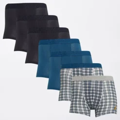 Drenge Syv Pak Boksershorts Navy /​ Teal /​ Printet Check