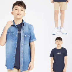 Drenge Tobama Skjorte T-shirt Og Chino Shorts Sæt Mid Wash/​Navy/​Stone