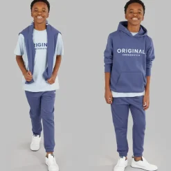 Drenge Tre Delt Hoodie Sweatshirt T-Shirt Og Joggingbukser Sæt Denim Blå/Is Blå