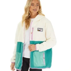 Fleece med lynlås til kvinder Ecru/​Teal