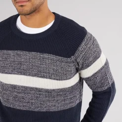 Herre Adam Block Crew Neck Jumper Navy Blazer