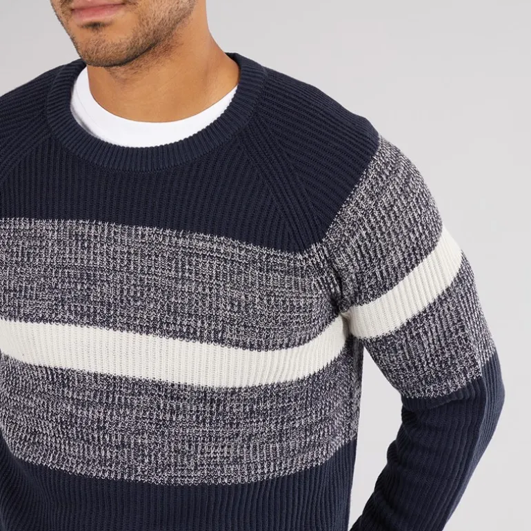 Herre Adam Block Crew Neck Jumper Navy Blazer