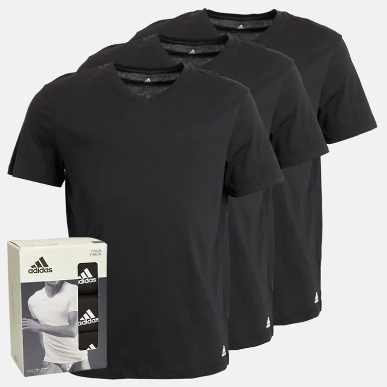 Herre Aktiv Core Bomuld Tre Pak V-Hals T-Shirts Sort