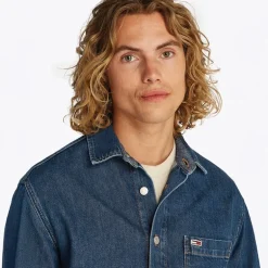 Herre Almindelig Langærmet Skjorte Denim Medium