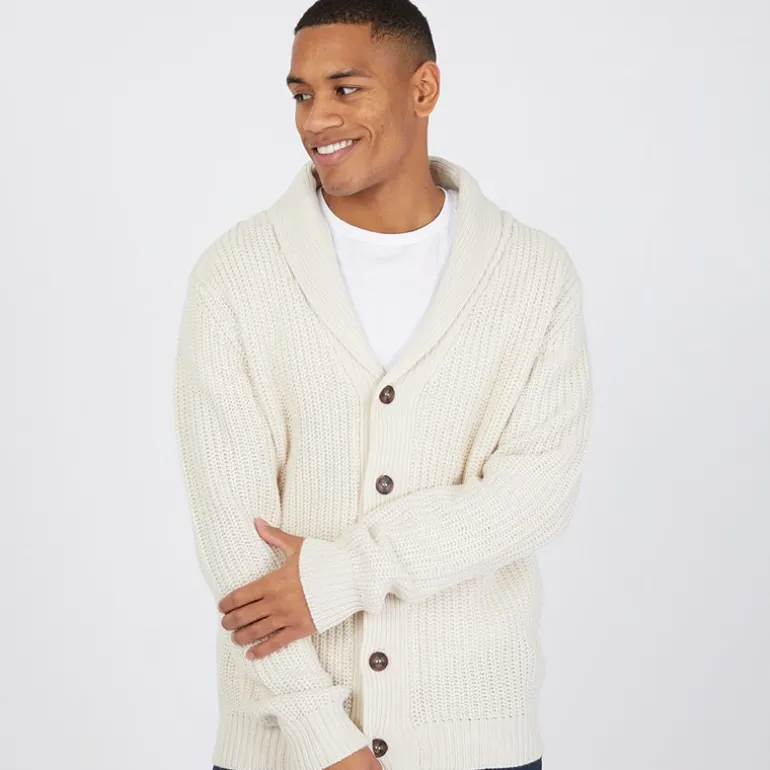 Herre Arkram Knittet Cardigan med Knapper Havregryn