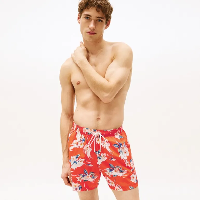 Herre Badeshorts Tropisk Blomsterprint Strålende Orange