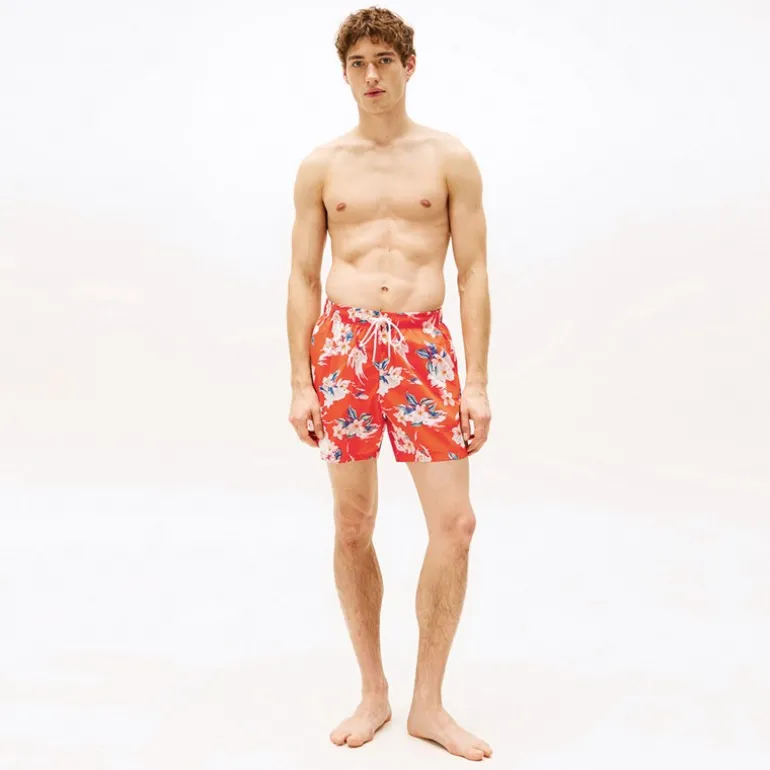 Herre Badeshorts Tropisk Blomsterprint Strålende Orange