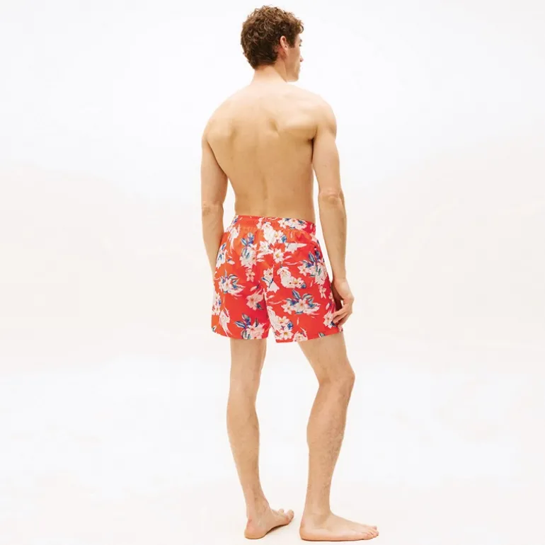 Herre Badeshorts Tropisk Blomsterprint Strålende Orange