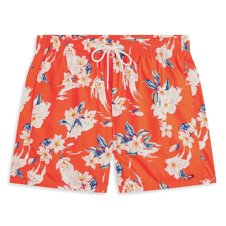 Herre Badeshorts Tropisk Blomsterprint Strålende Orange