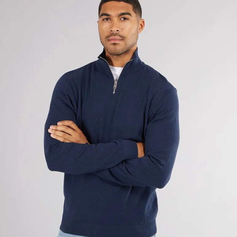 Herre Basis Strik Høj Hals Lynlås Jumper Navy