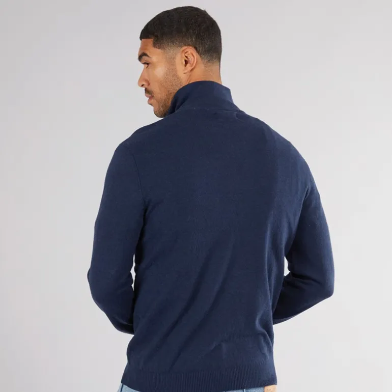 Herre Basis Strik Høj Hals Lynlås Jumper Navy