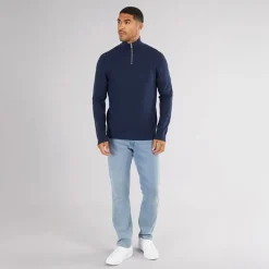 Herre Basis Strik Høj Hals Lynlås Jumper Navy