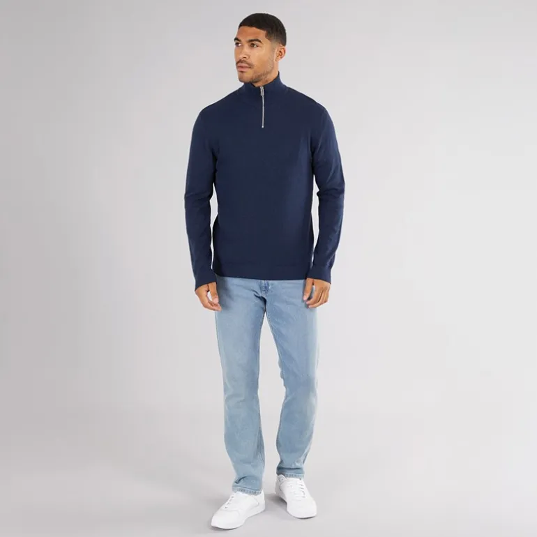 Herre Basis Strik Høj Hals Lynlås Jumper Navy