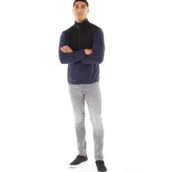 Herre Blå Fleece Halvzip-Blazer med Flamme