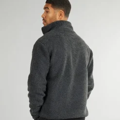 Herre Borg Fleece med Høj Hals Mørkegrå Mel