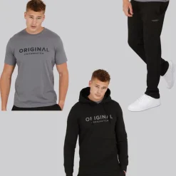 Herre Chemberry Hættetrøje T-shirt Og Joggingbukser Med Åben Kant Sæt Sort/​Koksgrå