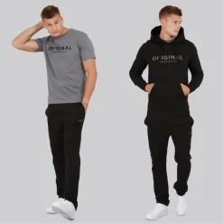 Herre Chemberry Hættetrøje T-shirt Og Joggingbukser Med Åben Kant Sæt Sort/​Koksgrå