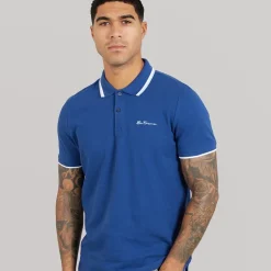 Herre dobbelt stribet polo skjorte Royal Blue