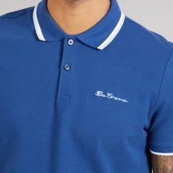 Herre dobbelt stribet polo skjorte Royal Blue