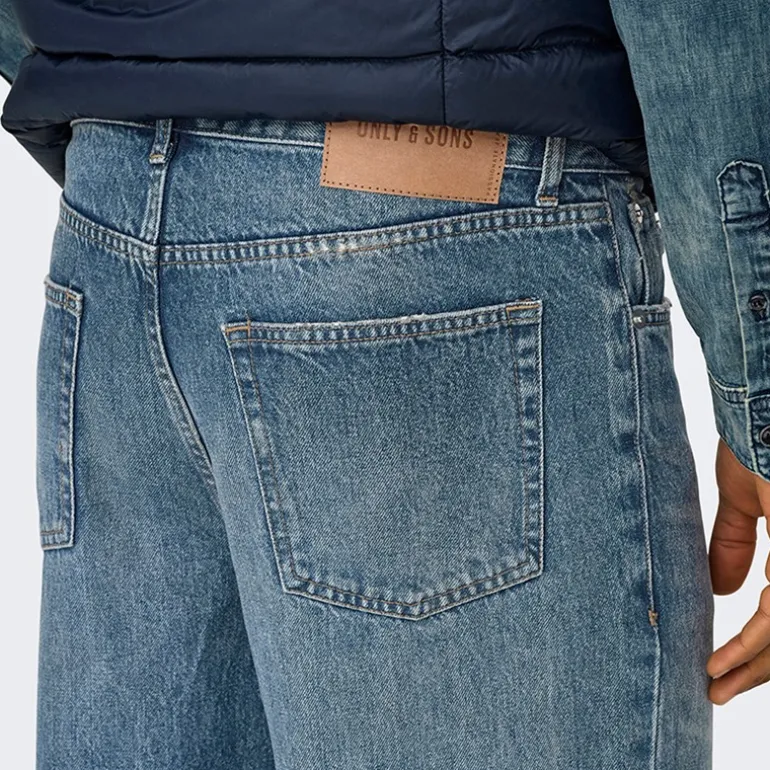 Herre Edge Lige Jeans Medium Blue Denim