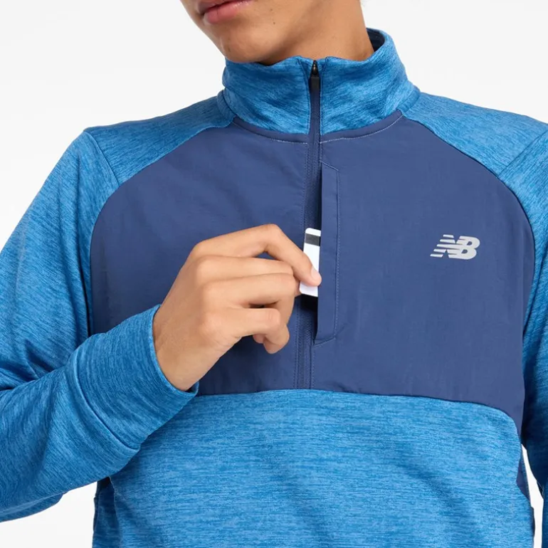 Herre Essential Heat Grid 1/2 Zip Løbeoverdel Heron Blå