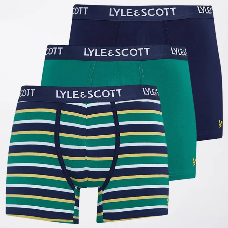 Herre Ethan Tre Pak Trunks Mørkeblå/Blandet Stribe/Kadmium Grøn