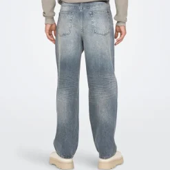 Herre Fade Løse Jeans Special Blue Grey Denim